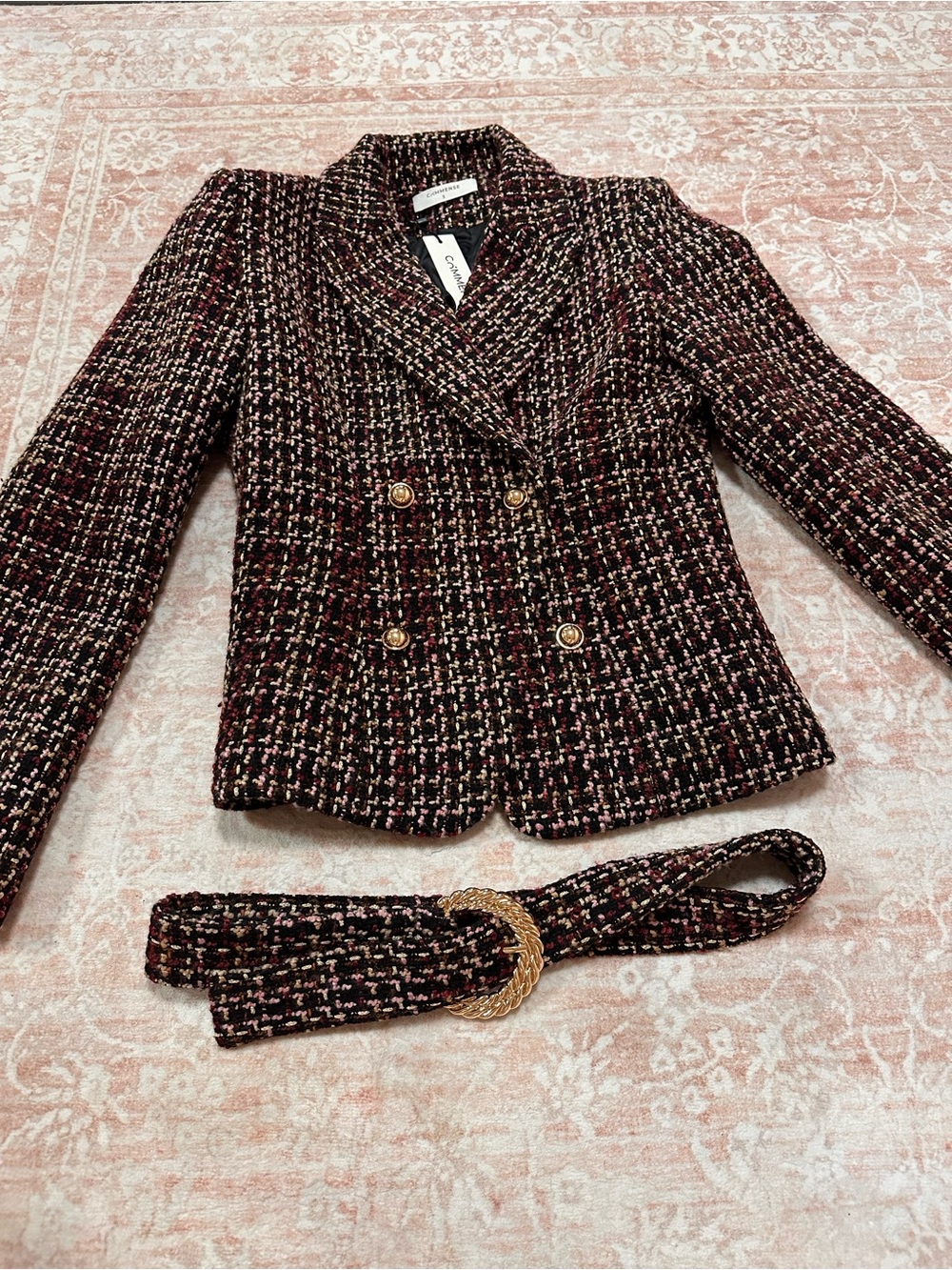 NWT 🥀 Commense Tweed Belted Double Breasted Jacket - Picture 7 of 15